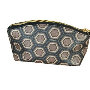 Cinda b. Canvas Small Cosmetic Bag |  Accessory Case Brown Hexagon